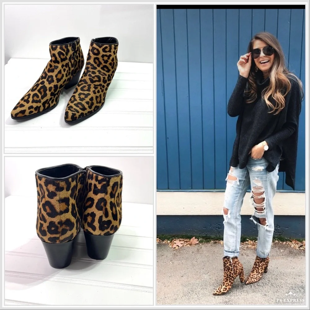 Bleecker & Bond Riley Leopard Print Booties 6.5 - Picture 2 of 12